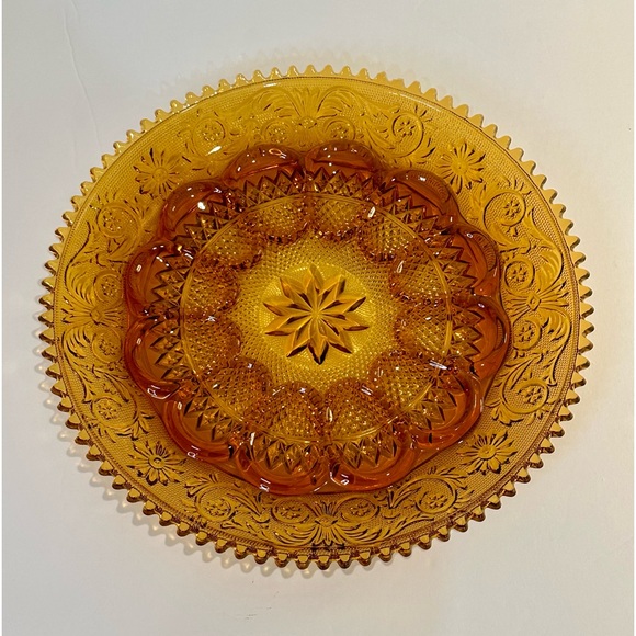 🌟HP🌟VTG 1960s Indiana Glass Tiara Exclusive Amber Glass Egg Plate Pattern - Picture 2 of 8